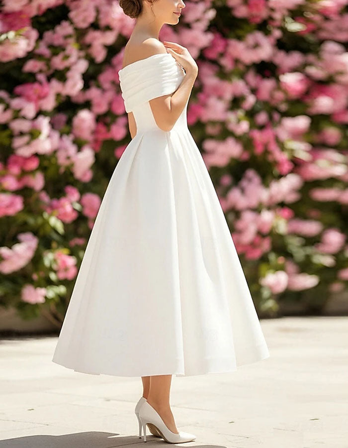 White Off Shoulder Midi Dress