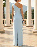 Light Blue One Shoulder 3d Floral Design Maxi Dress