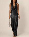 Solid Color Halter Neck Backless Maxi Dress