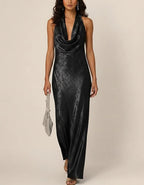 Solid Color Halter Neck Backless Maxi Dress