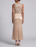 Champagne Satin Sequins Maxi Dress