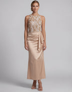 Champagne Satin Sequins Maxi Dress