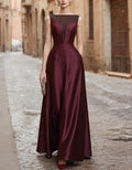 Burgunderrotes Tüll-Maxikleid mit Satin-Kragen