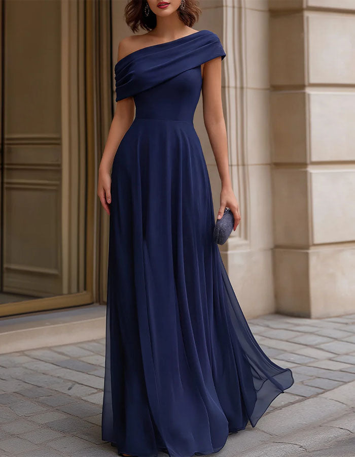 Drapierte One-Shoulder-Maxikleid aus Chiffon in tiefem Saphirblau