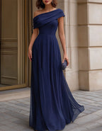 Drapierte One-Shoulder-Maxikleid aus Chiffon in tiefem Saphirblau