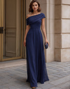 Drapierte One-Shoulder-Maxikleid aus Chiffon in tiefem Saphirblau
