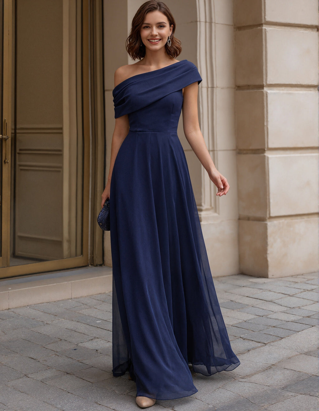 Drapierte One-Shoulder-Maxikleid aus Chiffon in tiefem Saphirblau