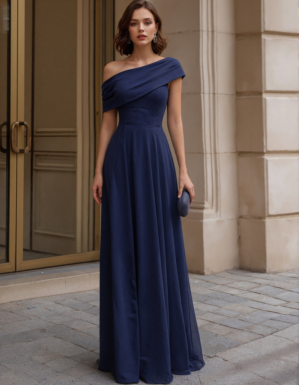 Drapierte One-Shoulder-Maxikleid aus Chiffon in tiefem Saphirblau
