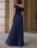 Drapierte One-Shoulder-Maxikleid aus Chiffon in tiefem Saphirblau