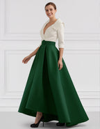 Sophisticated Satin High-Low Gown with Belted Waist and Folded Collar