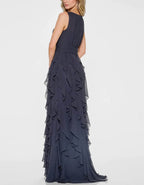 Solid Color Ruffled Chiffon Sleeveless Maxi Dress