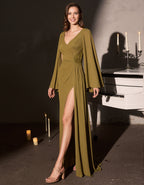 Solid Color Shawl Sleeve Chiffon With Slit Maxi Dress