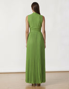 Abito lungo in chiffon plissettato verde prato con nastro
