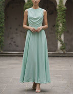 Sage Green Satin Chiffon Sleeveless Maxi Dress