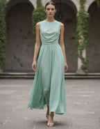 Sage Green Satin Chiffon Sleeveless Maxi Dress