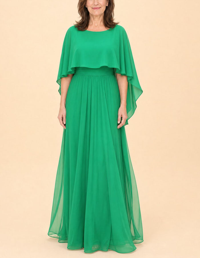 Robe longue en mousseline unie à col rond et manches à volants