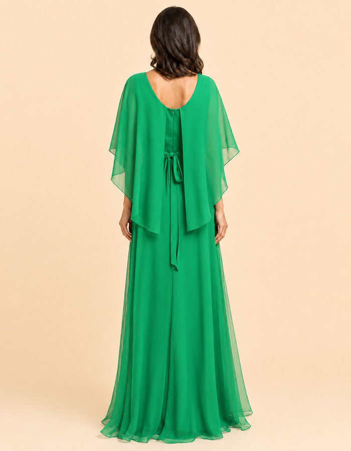 Robe longue en mousseline unie à col rond et manches à volants