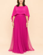 Robe longue en mousseline unie à col rond et manches à volants