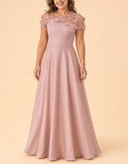 Solid Color Asymmetrical Mesh Floral Satin Maxi Dress