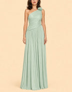 Solid Color One Shoulder 3D Floral Chiffon Maxi Dress