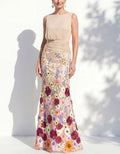 Vestido largo verde sin mangas con estampado floral 3D multicolor