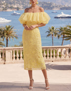 Yellow Off-shoulder Ruffled 3D Floral Pattern Maxi Dress