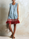Vestido túnica sin mangas y dobladillo fruncido
