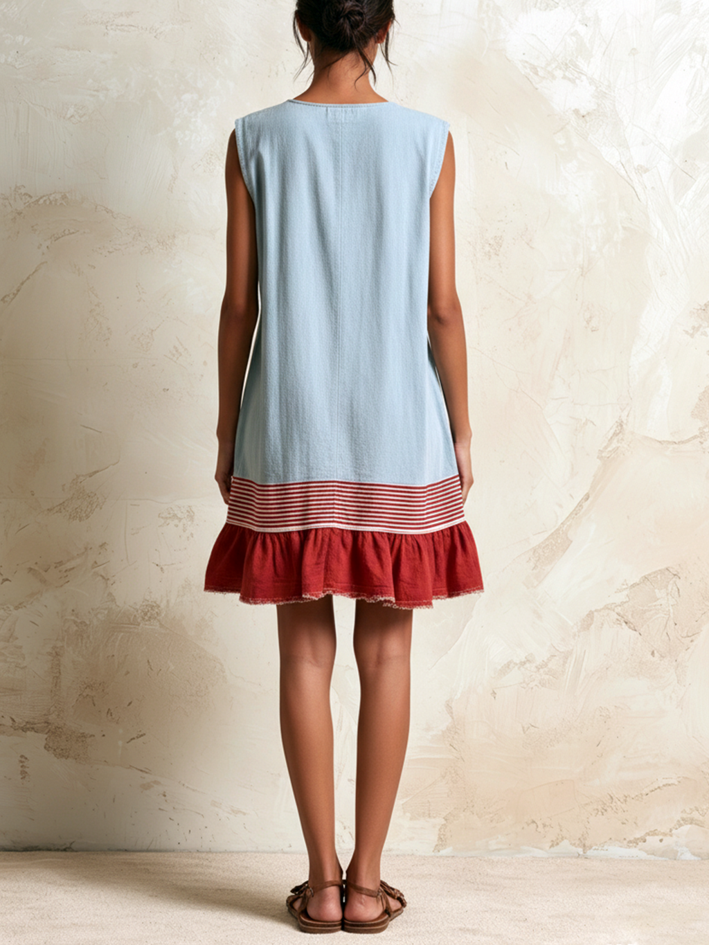Vestido túnica sin mangas y dobladillo fruncido