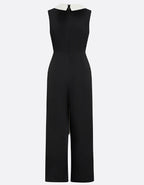 Black And White Color Blocked V-Neck High Waisted Wide Leg Jumpsuit