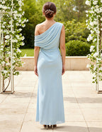 Blue One Shoulder Draped Chiffon Maxi Dress