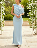 Blue One Shoulder Draped Chiffon Maxi Dress