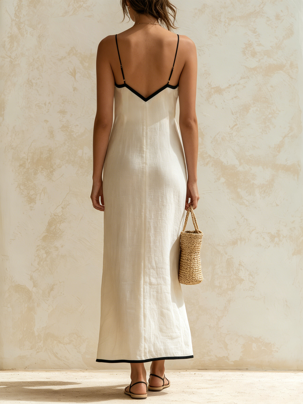 Chevron print contrast trim slip maxi dress