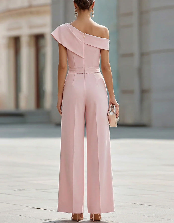 Pink One Shoulder Wide Leg Jumpsuit