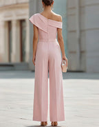 Pink One Shoulder Wide Leg Jumpsuit