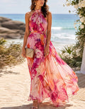 Robe longue en mousseline à imprimé floral aquarelle rose