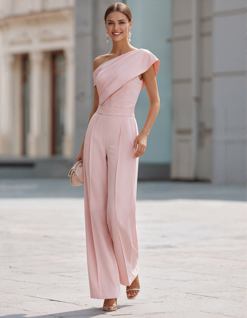 Pink One Shoulder Wide Leg Jumpsuit
