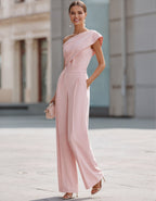Pink One Shoulder Wide Leg Jumpsuit