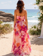 Robe longue en mousseline à imprimé floral aquarelle rose