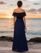 Navy Blue Chiffon Strapless Maxi Dress