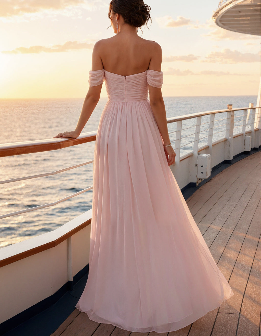 Pink Chiffon Off Shoulder Maxi Dress