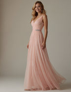 Pink Multi Layered Chiffon Camisole Maxi Dress