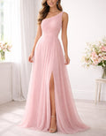 Pink Chiffon One Shoulder Maxi Dress