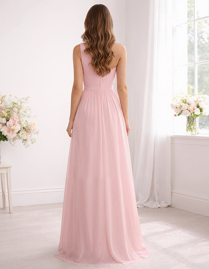 Pink Chiffon One Shoulder Maxi Dress