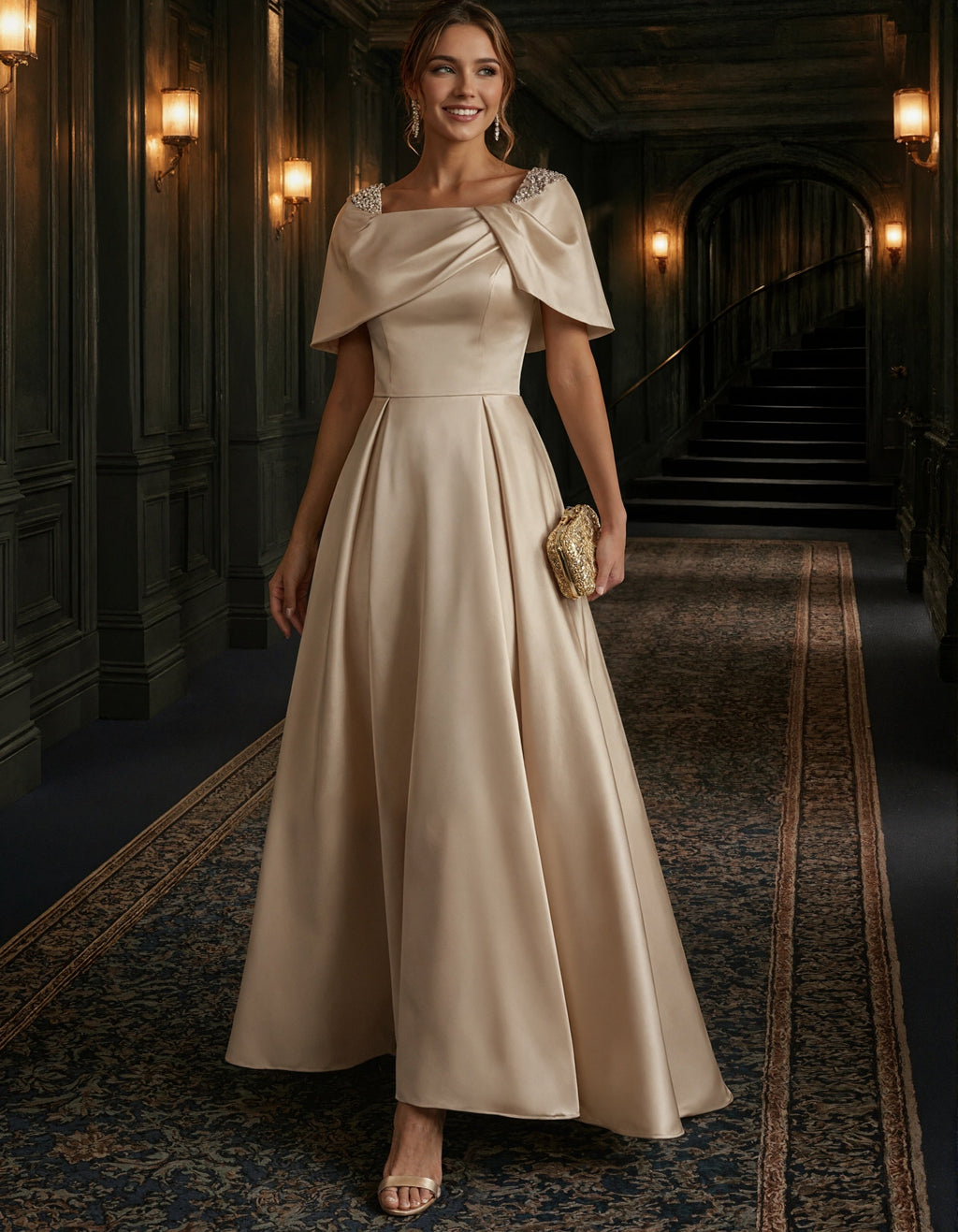 Champagne Satin Maxi Dress