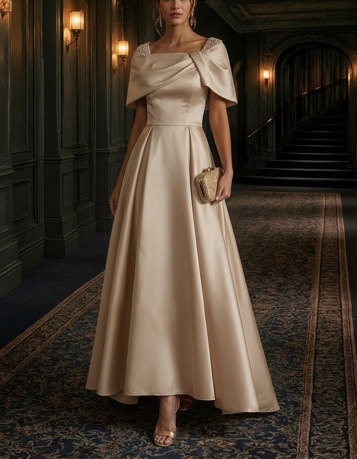 Champagne Satin Maxi Dress
