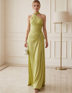 Avocado Green Satin Backless Halter Neck Maxi Dress