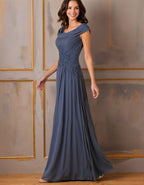 Gray Blue Draped Chiffon Maxi Dress