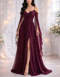 Burgundy Chiffon Off Shoulder Camisole Maxi Dress