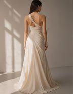 Light Champagne Colored Chiffon Open Back Cutout Maxi Dress