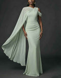 Sage Green Chiffon Asymmetrical Off The Shoulder Maxi Dress